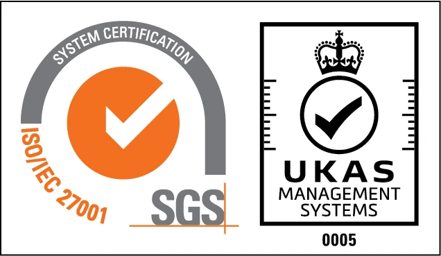 ISO 27001 certification badge, verified by SGS